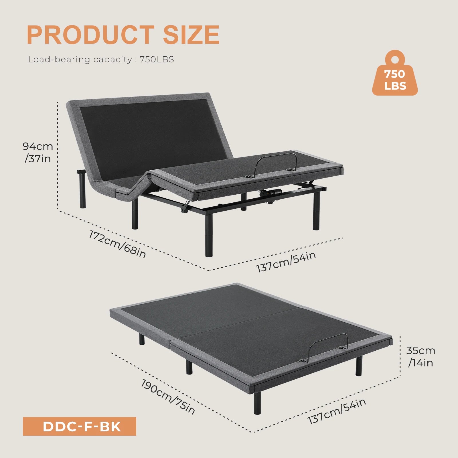 JHK Electric Queen Size Bed Ergonomic Adjustable Bed Frame with Wireless Remote Zero Gravity Bed with 2 USB Ports