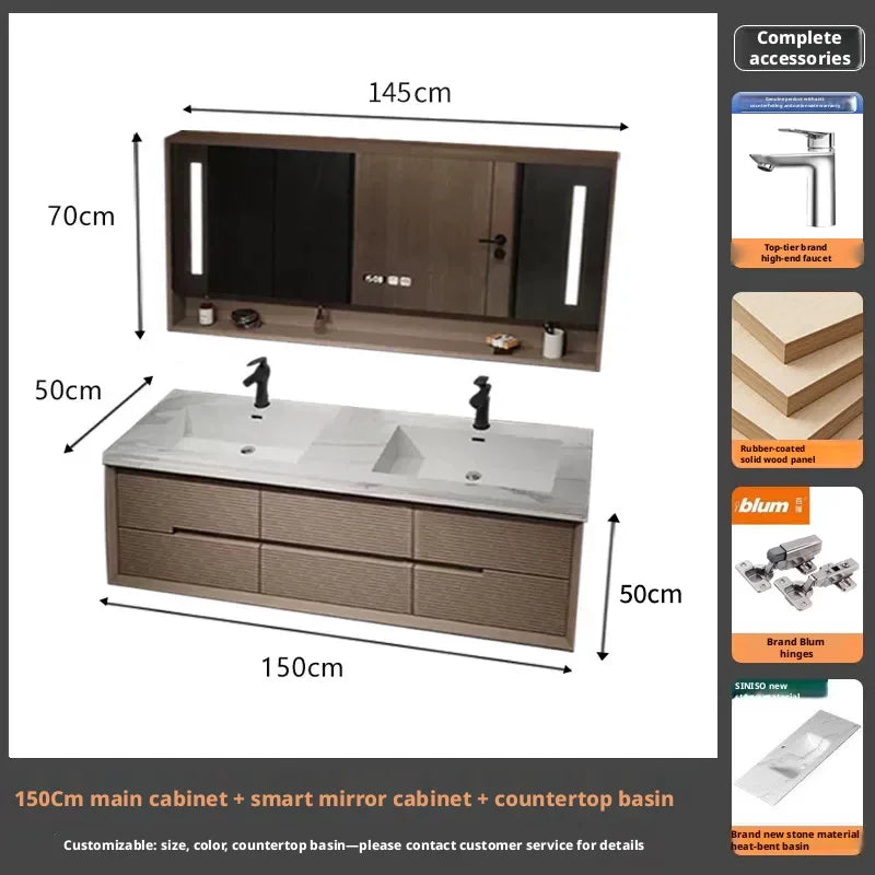 Intelligent Bathroom Vanity, Seamless Stone Slab Ceramic Basin for a Modern Streamlined Look