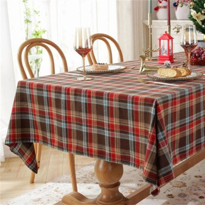 1pc Vintage Christmas Plaid Tablecloth, Rectangular with Tassels, for Dining/Tea Table, Holiday Party Decor