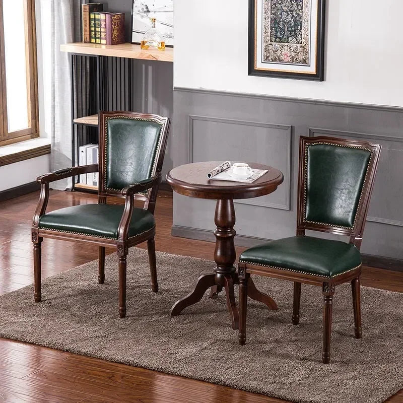 Armrest Beautiful Dining Chairs, Wood Rustic European Designer Leather Chair