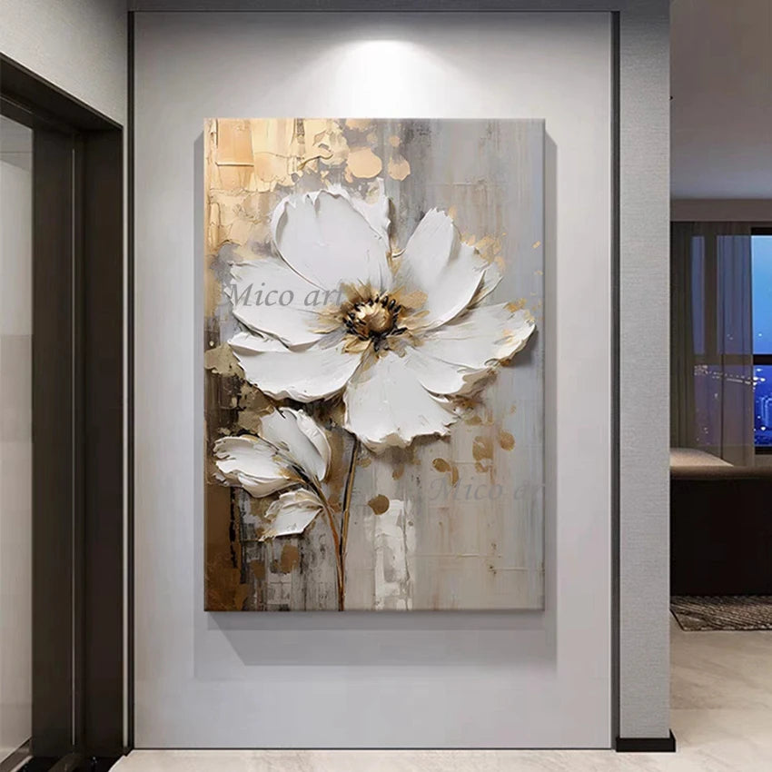 100% Handpainted Oil Painting On Canvas, New Handmade Knife Flower Oil Painting