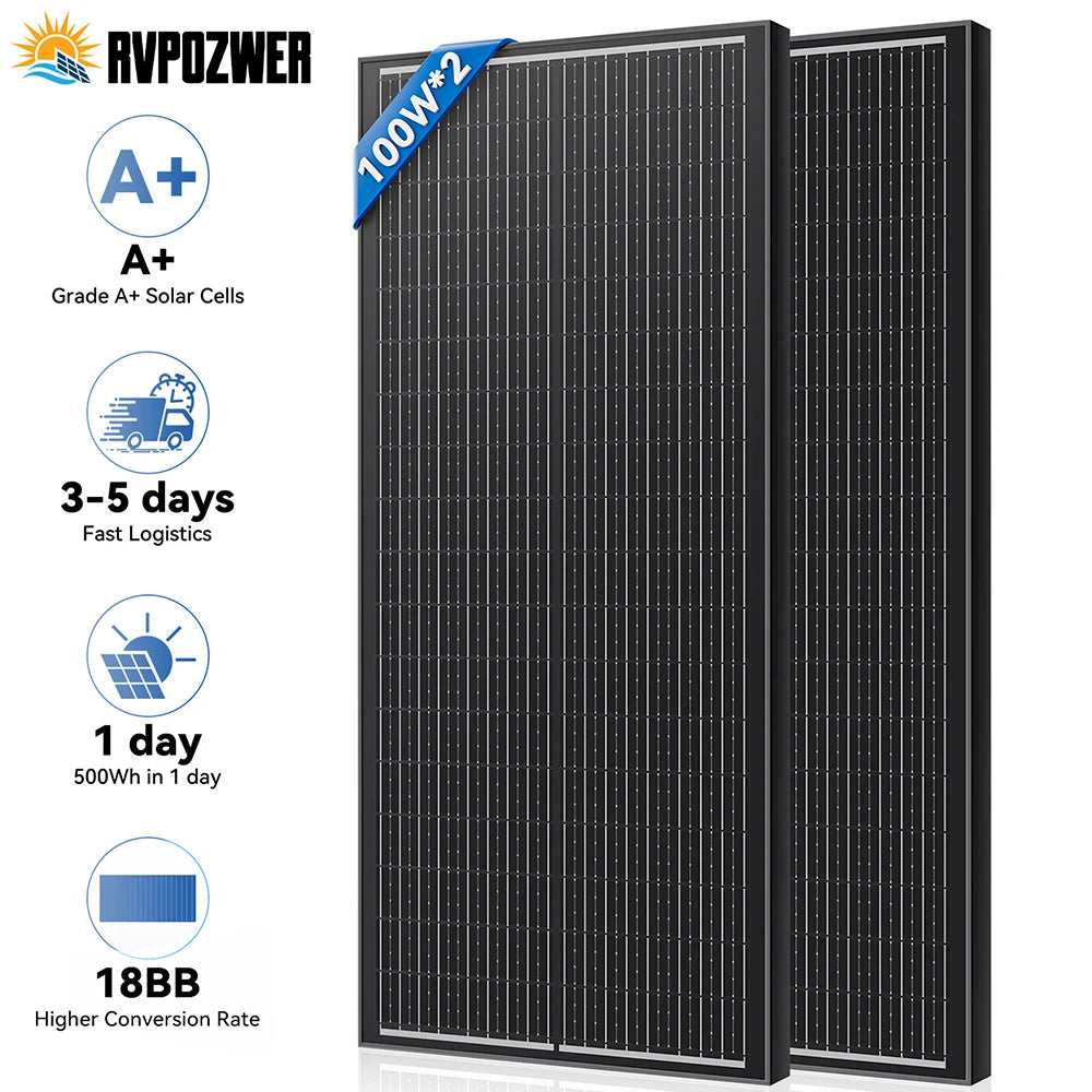 RVPOZWER 100W Solar Panels 18BB N-Type Monocrystalline Solar Cell Household Outdoor Camping 25.2% High-Efficiency PV Power
