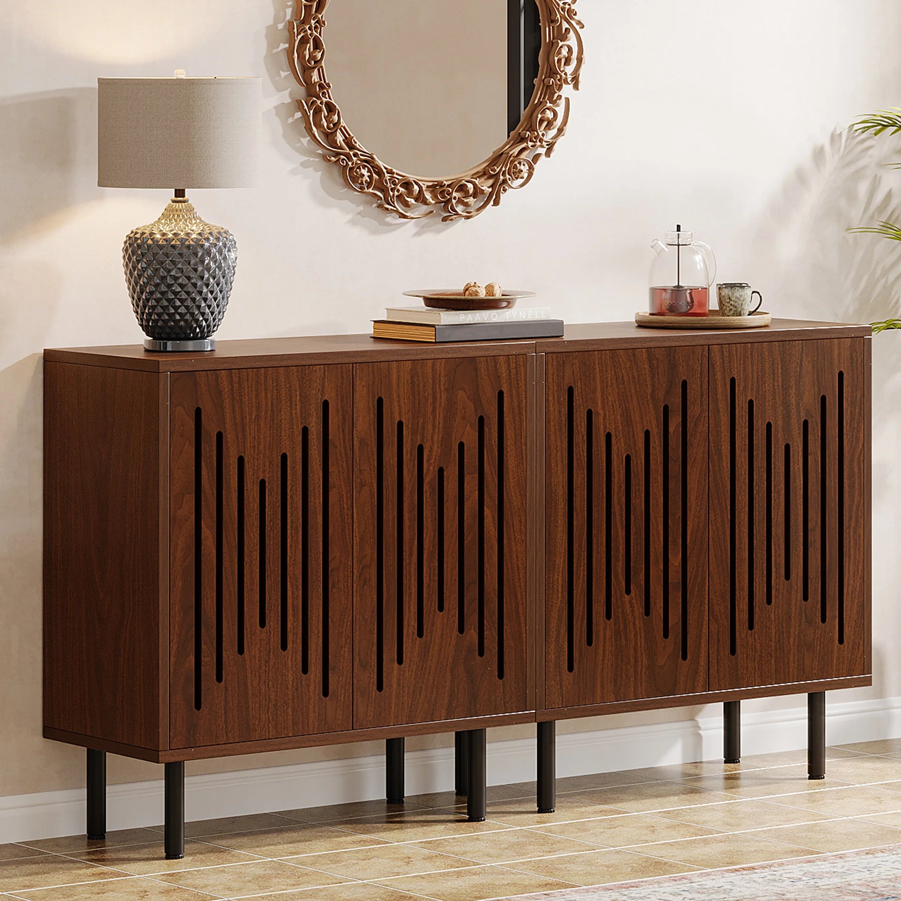 Tribesigns Vintage Storage Cabinet Set of 2, 59" Sideboard Buffet with Storage, Farmhouse Buffet Sideboard Cabinet with Doors