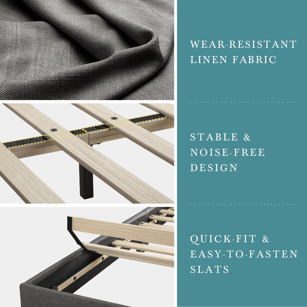 HOOMIC Upholstered Bed Frame with Adjustable Headboard, Soft Linen Fabric, Strong Supporting Structure,