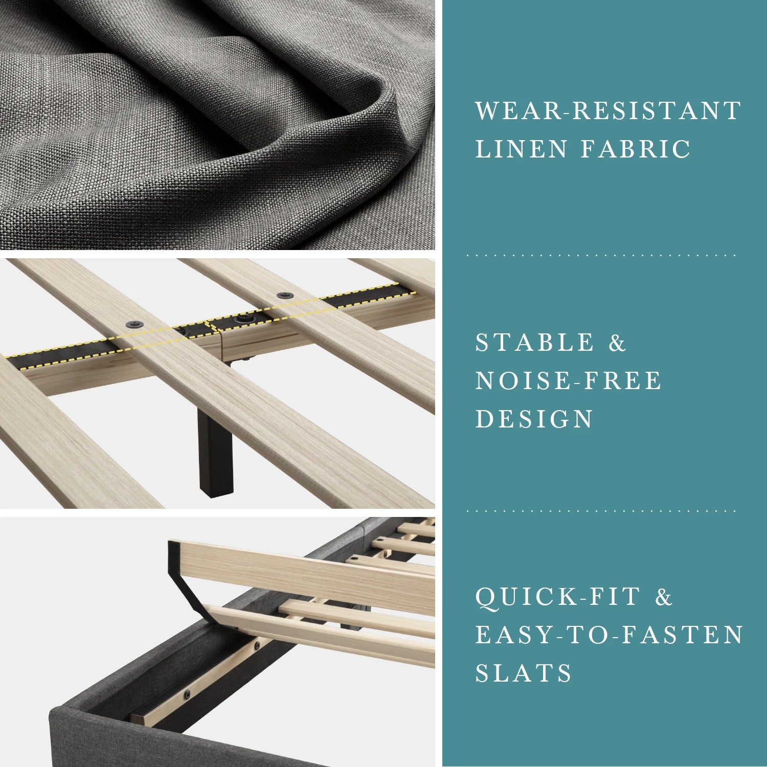 HOOMIC Upholstered Bed Frame with Adjustable Headboard, Soft Linen Fabric, Strong Supporting Structure,