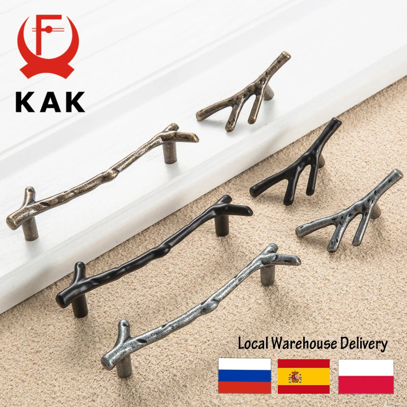 KAK 10pcs Tree Branch Furniture Handle, 96mm, 128mm, Black, Silver, Bronze Cabinet Pulls