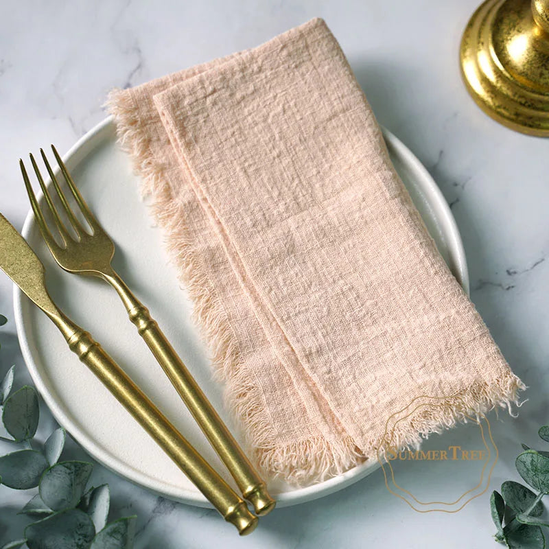 12PCS Napkins 41x41cm Cotton Cloth Gauze Retro Burr Rustic Linen Napkin