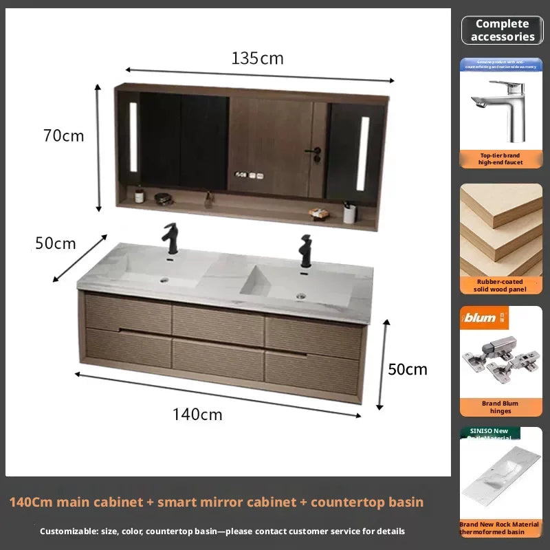 Intelligent Bathroom Vanity, Seamless Stone Slab Ceramic Basin for a Modern Streamlined Look