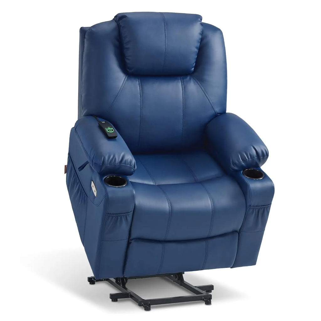 Electric Power Lift Faux Leather Recliner, Massage, Heat, 3 Positions, 2 Pockets, Cup Holder