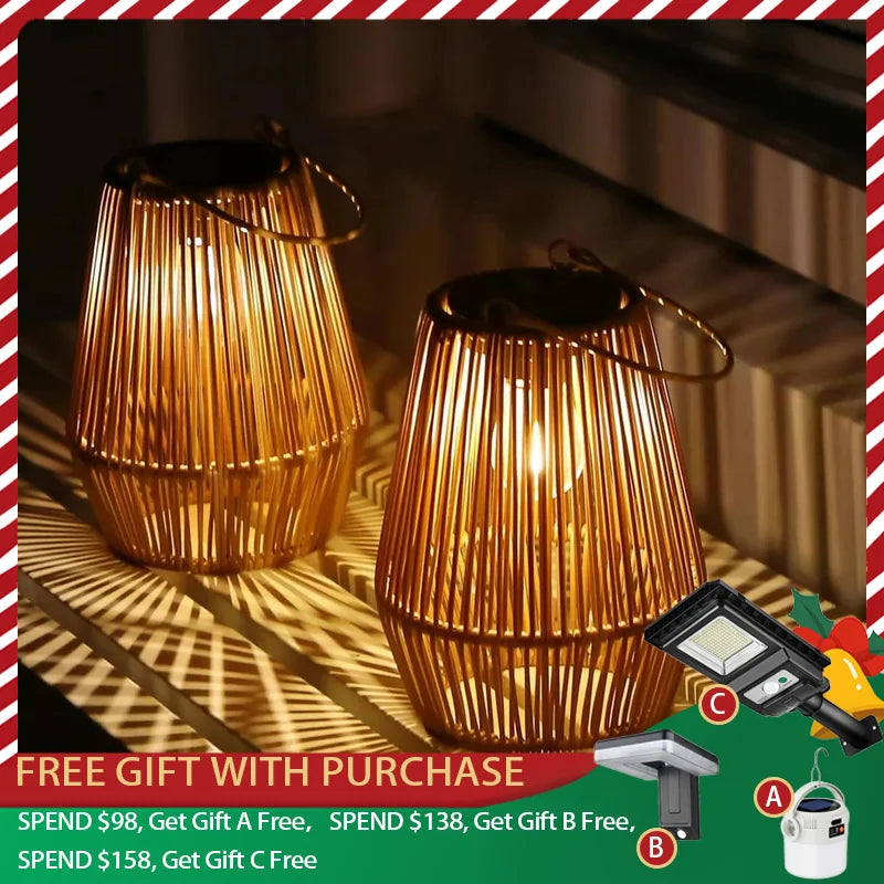1PCS/2PCS solar lights,outdoor hand woven solar tungsten filament lanterns,suitable for garden,courtyard,villa landscape lamps