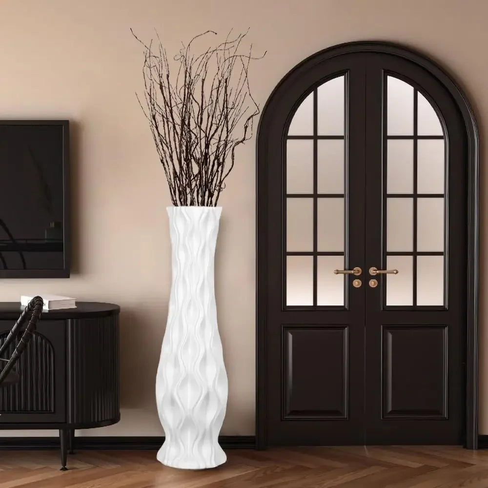Tall White Ceramic Vase Large Floor Handmade Wave Pattern For Home Decor Pampas Grass Living Room Hallway Corner