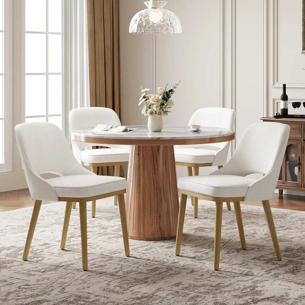 Modern Upholstered Dining Chairs Set of 4, Open Back with Solid Wood Legs,
