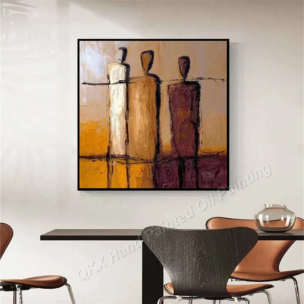 Hand-Painted Oil Painting on Canvas, Macaron Tone Striped Figure Textured Abstract Wall Painting