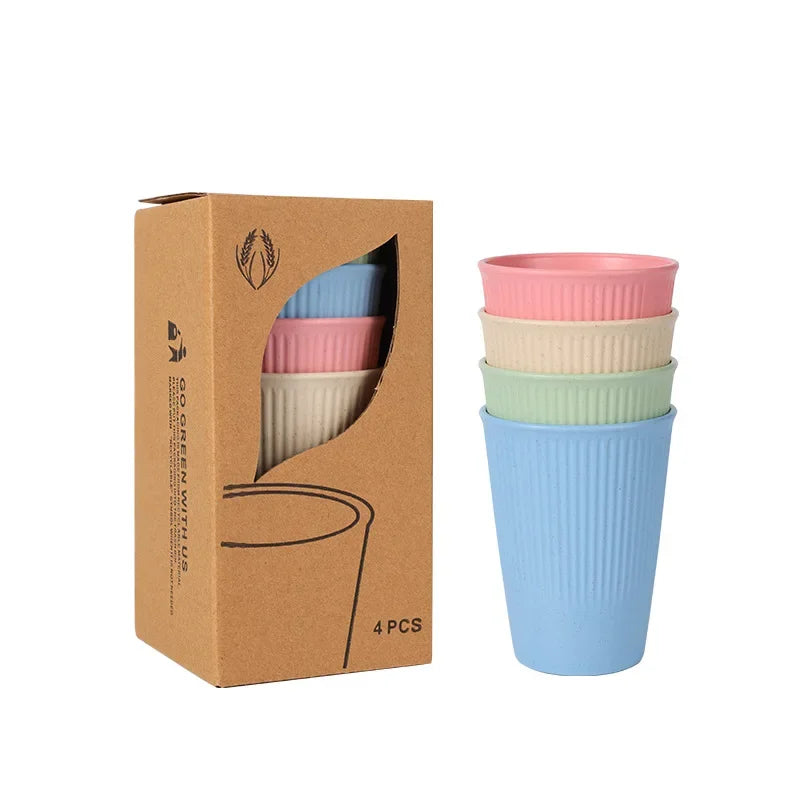 Wheat Straw Dinnerware Set Eco-friendly Safety Plates Cups Bowels, Tableware Set for Outdoor Camping