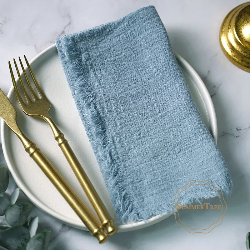 12PCS Napkins 41x41cm Cotton Cloth Gauze Retro Burr Rustic Linen Napkin