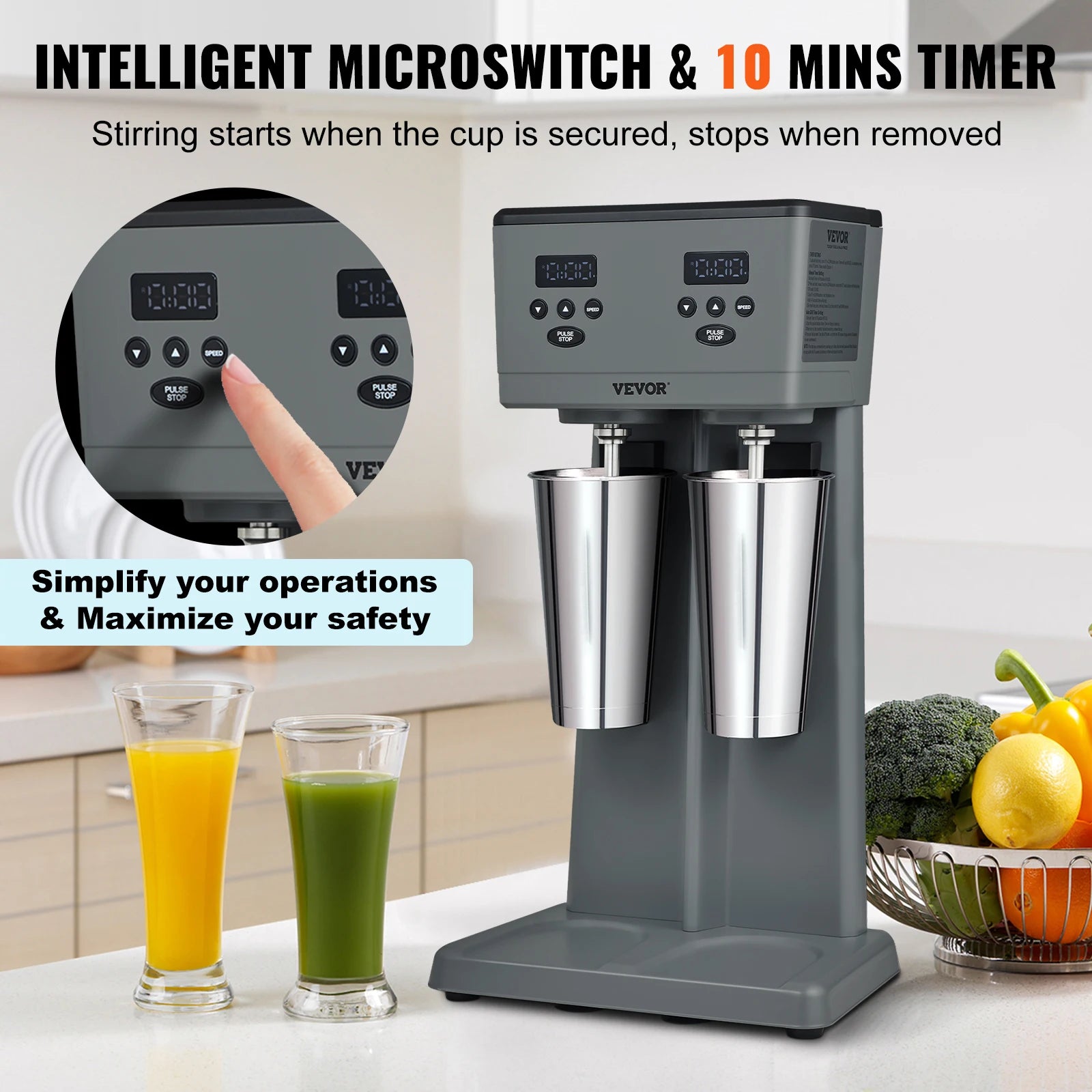 SucceBuy Milkshake Maker, 375W x 2 Electric Milkshake Machine, Commercial Double Heads Drink Mixer Blender