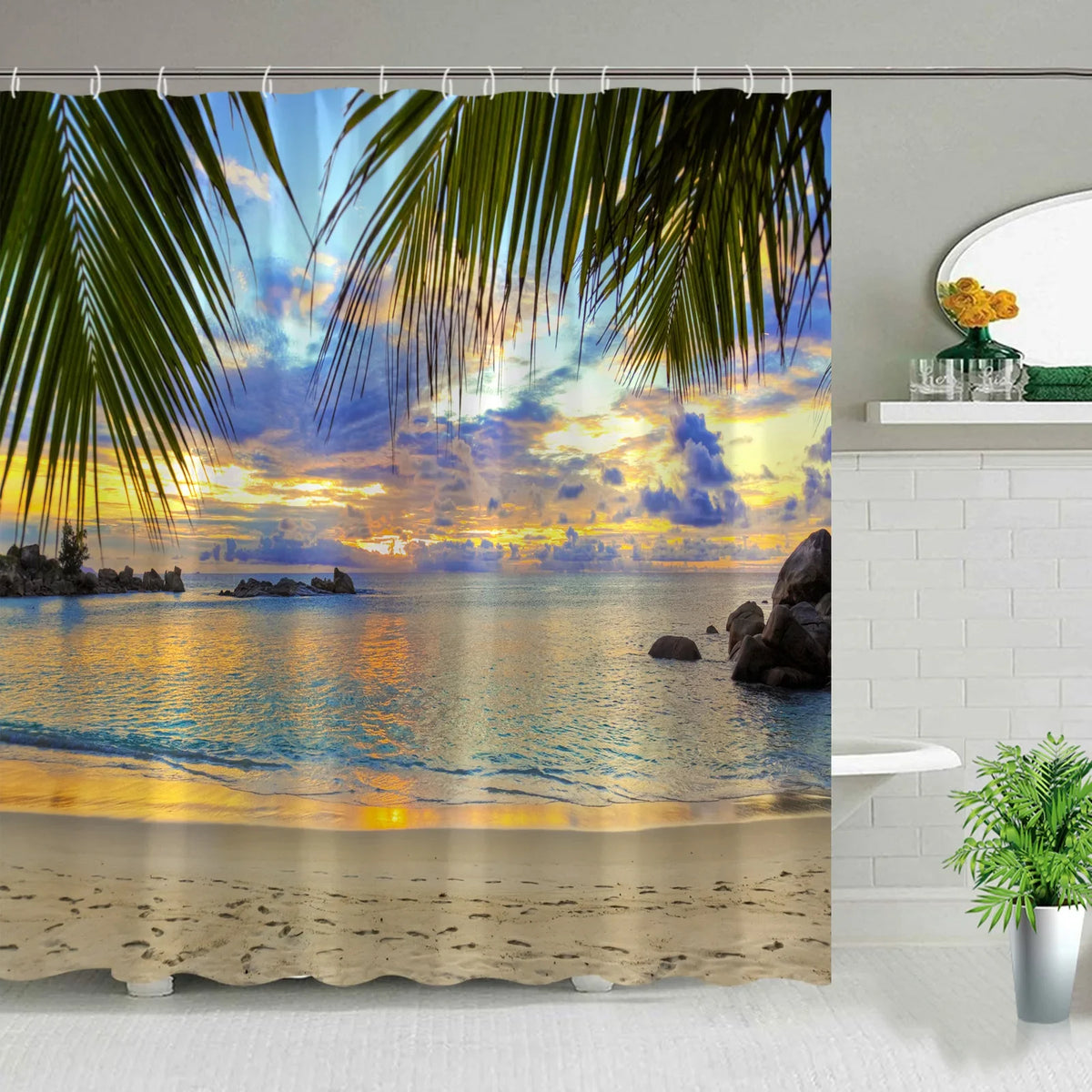 Hawaii Landscape Outdoor Shower Curtain Bathroom Decor Set