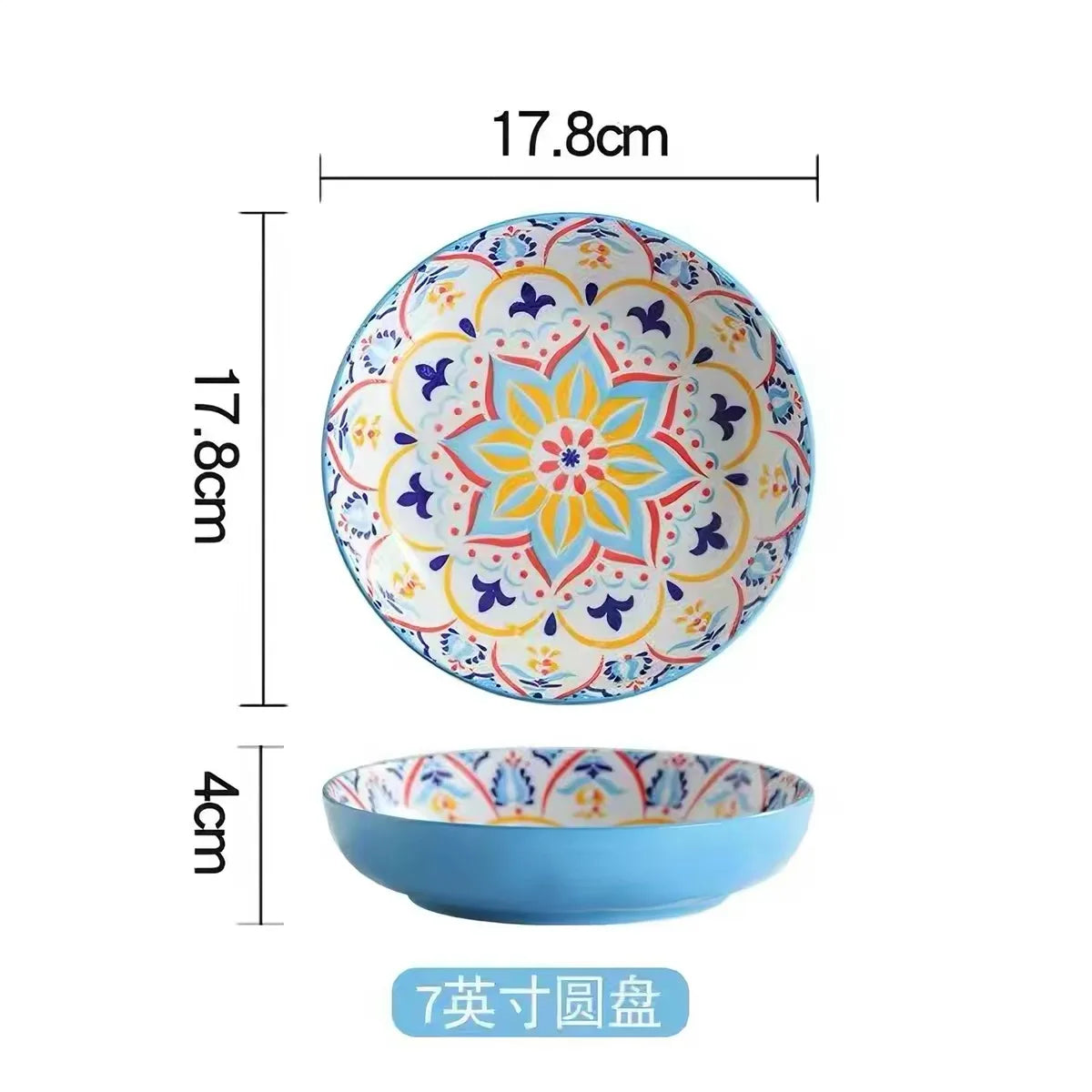 7in or 8in Ceramic Plates Household Retro Tableware Pasta Steak Plate Breakfast Dumpling  Fruit Plate