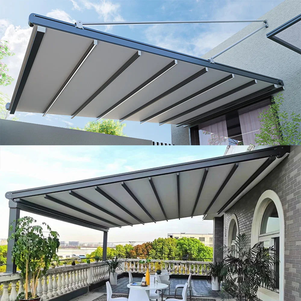 Motorized PVC Folding Canopy, Retractable Patio Awning, with Remote Control
