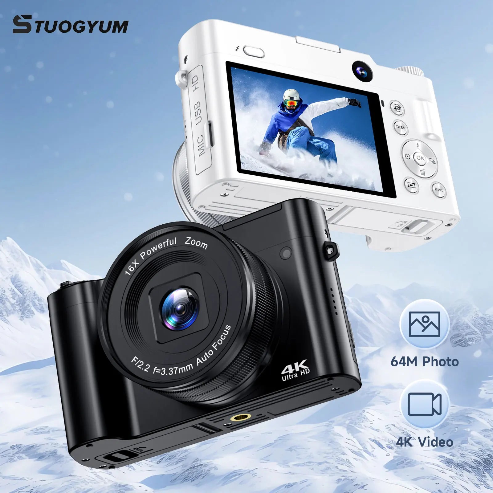 4K Digital Camera for Photography and Video, Autofocus 48MP Vlogging Camera, 3'' 180° Flip Screen with Flash