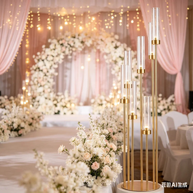 8PCS 7 Arm Floor Candelabra, Gold Candle Holders