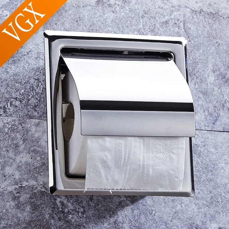 VGX Embedded Wall Mount Stainless Steel Toilet Paper Holder
