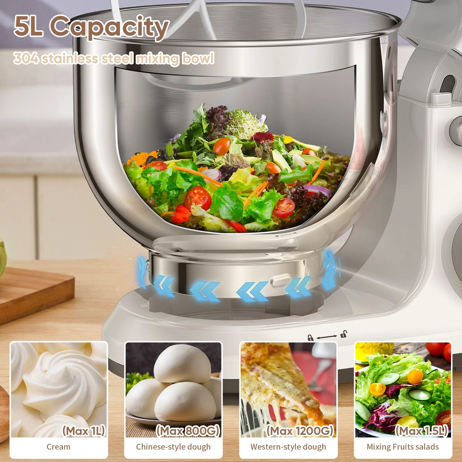 BioloMix Kitchen Food Stand Mixer, 1200W 11-Speeds DC Motor, Digital OLED Screen,