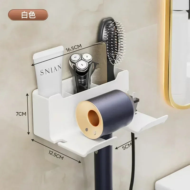 Wall-Mounted Hair Dryer & Straightener Holder - Bathroom Organizer for Blowers, Stylers & Accessories