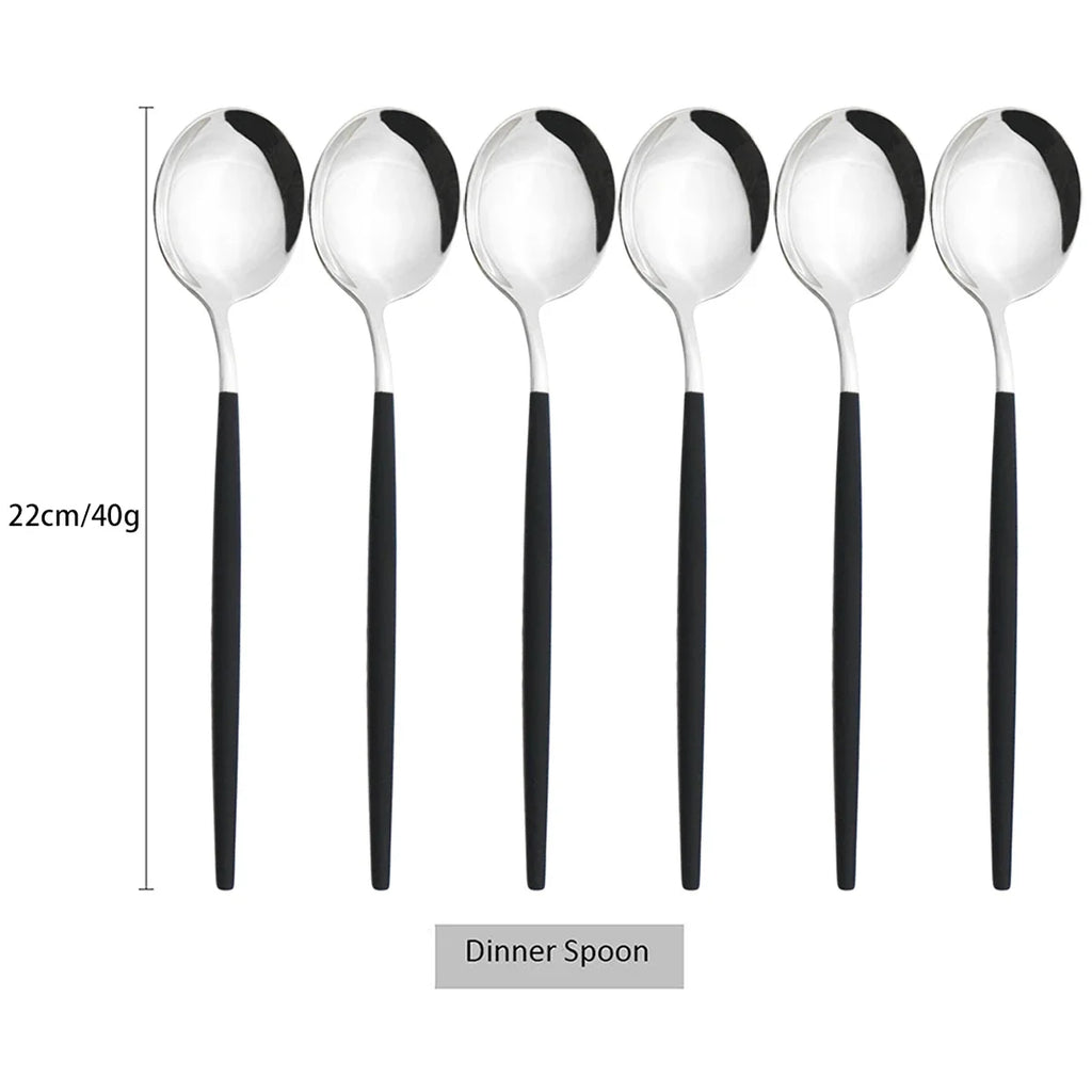 6Pcs Gold Ladle Spoon Dinnerware Western Stainless Steel Cutlery Set Dinner Spoon Soup Spoon Tableware Kitchen Silverware Set