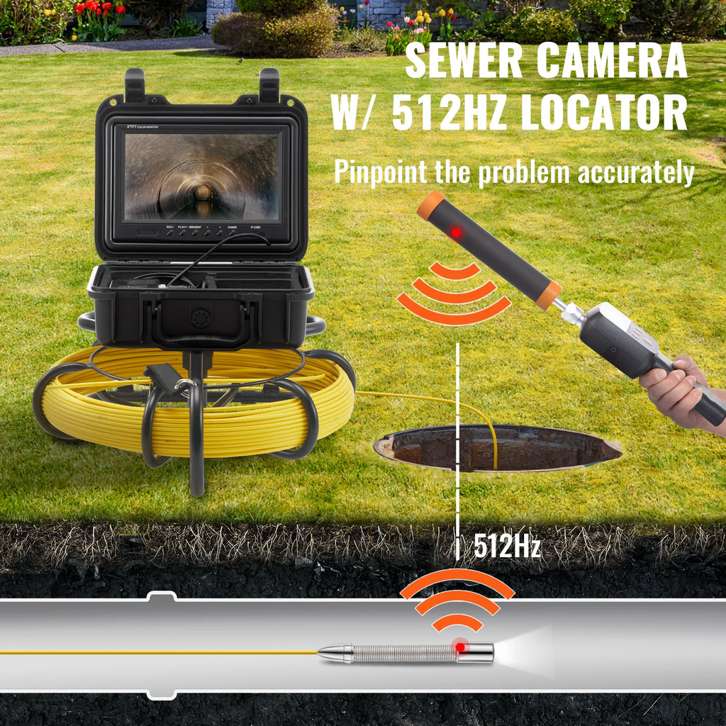 SucceBuy Sewer Camera with 512Hz Locator IP68 9" Pipeline Inspection Camera w/DVR Function w/12 Adjustable LED and 16 GB SD Card