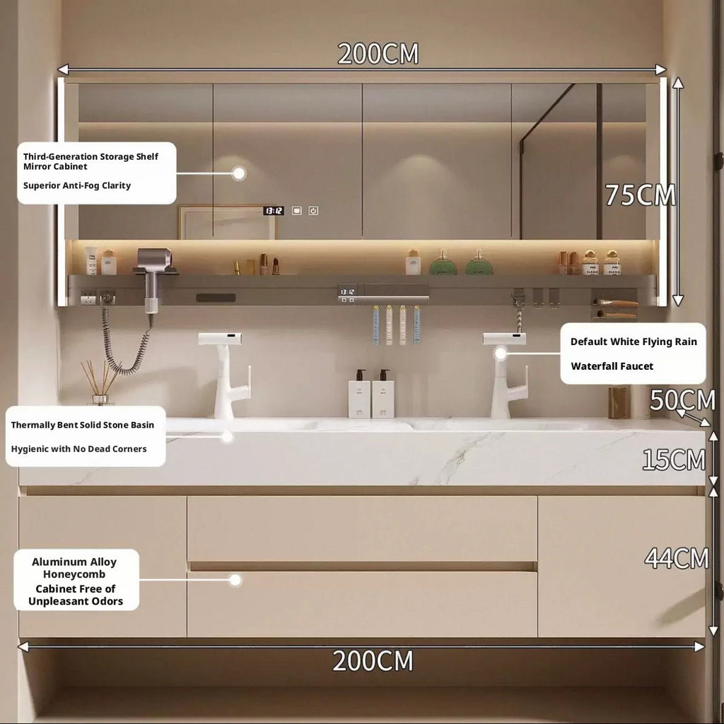 Seamless Integrated Bathroom Vanity with Slab Stone Basin, 2026 New Model