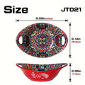 Bohemian-Style Ceramic Bowl Featuring Two Handles - Safe for Microwave And Oven Use,