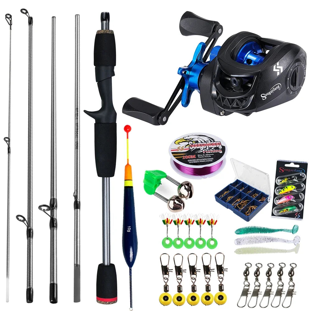 Sougayilang Baitcasting Fishing Rod and Reel Combo, 5Section Fishing Rod and 7.2:1 Gear Ratio Reel Full Kit
