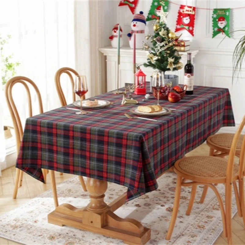 1pc Vintage Christmas Plaid Tablecloth, Rectangular with Tassels, for Dining/Tea Table, Holiday Party Decor