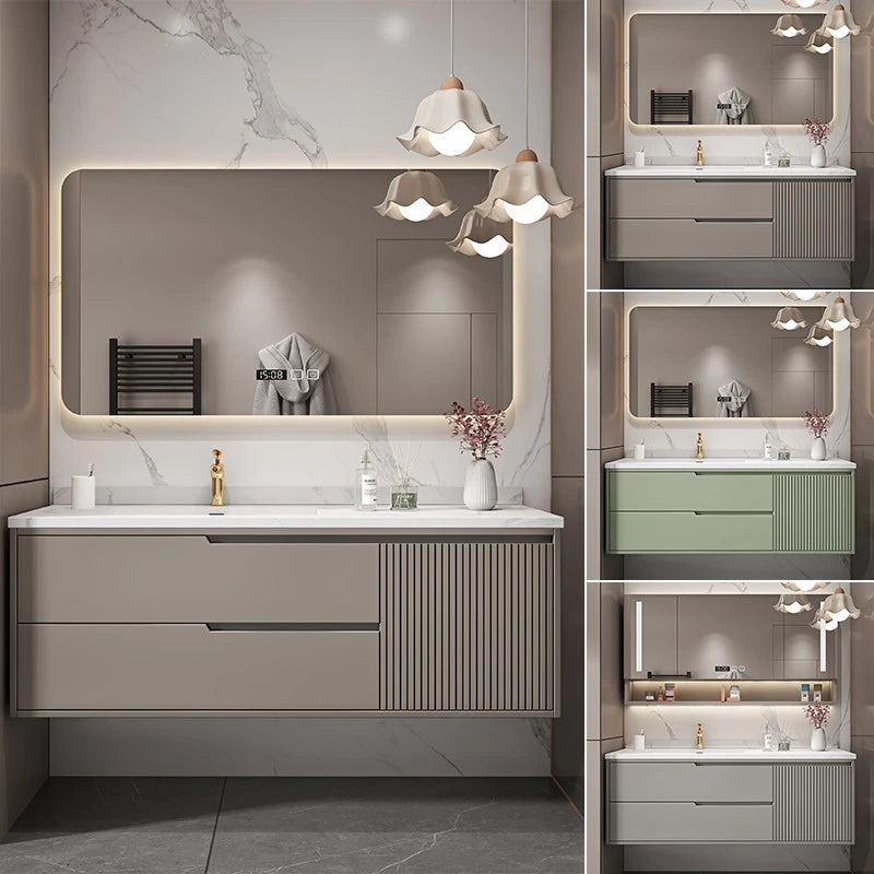 Basin With Wooden Cabine Bathroom Cabinet Vanity With Sink Furniture Combination Oak Smart Mirror Lacquered Seamless Integrated