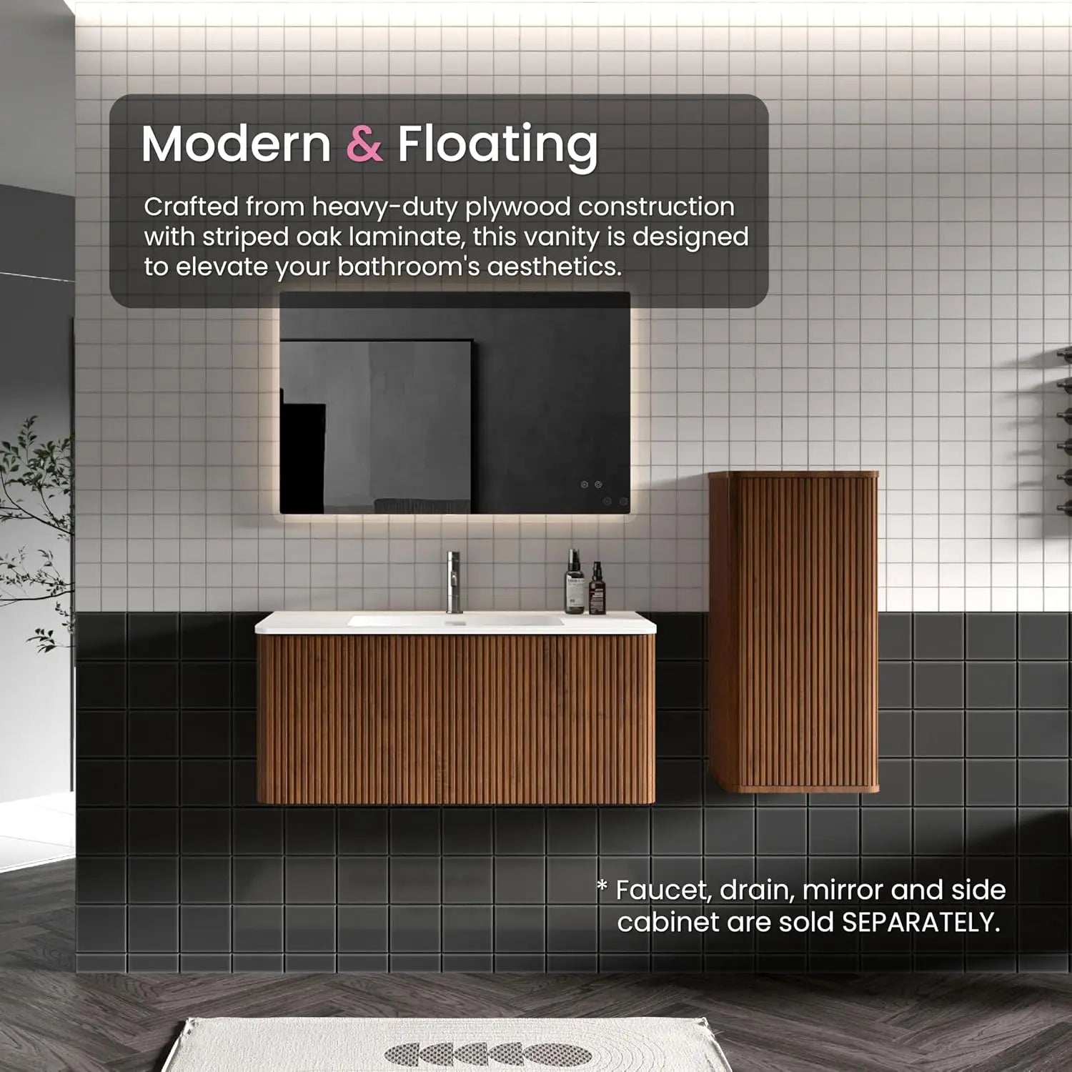 36" Modern Floating Vanity with Push Open Soft Close Drawer, Large Storage