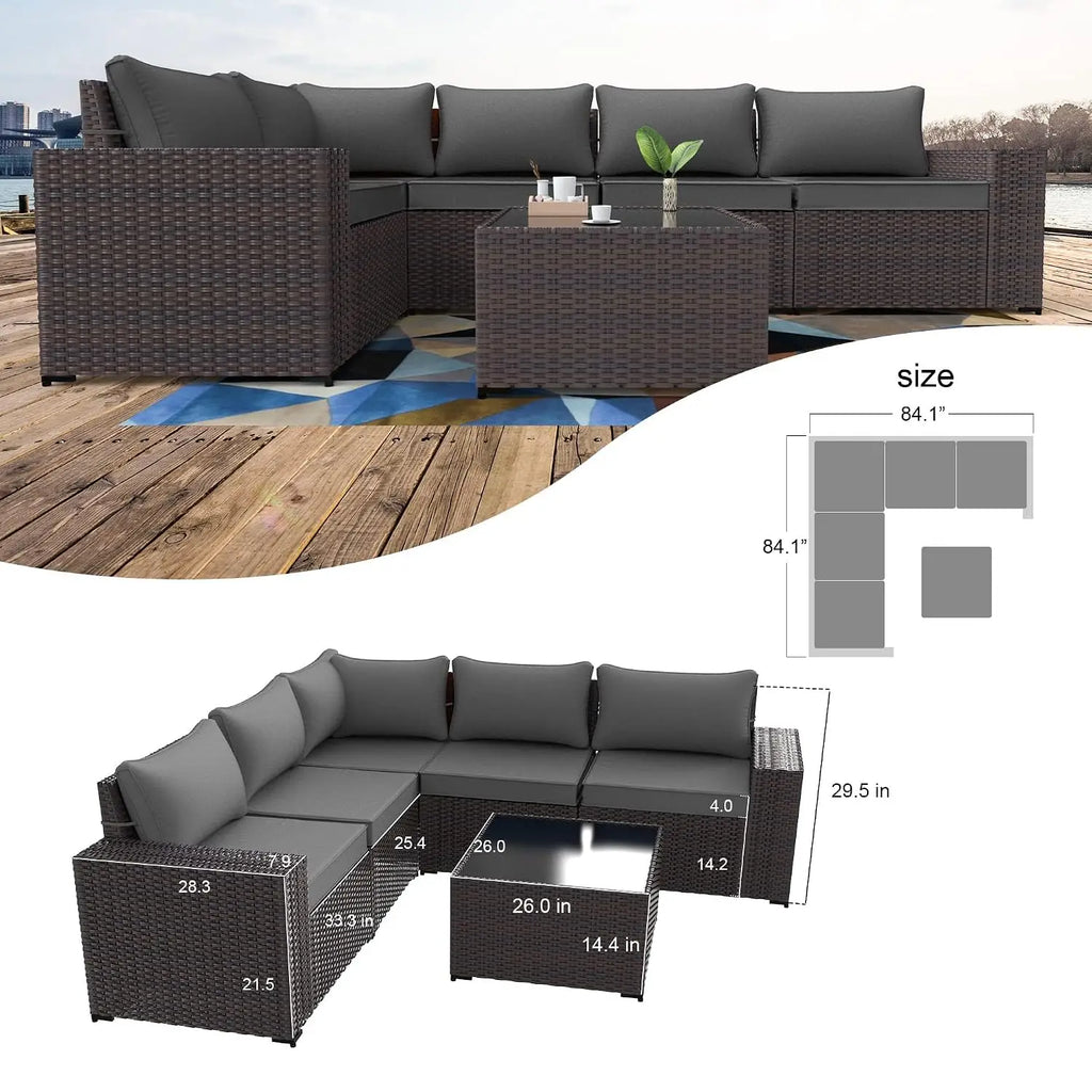Outdoor Patio PE Wicker Rattan Sectional Sofa Set 6PCS, Customized