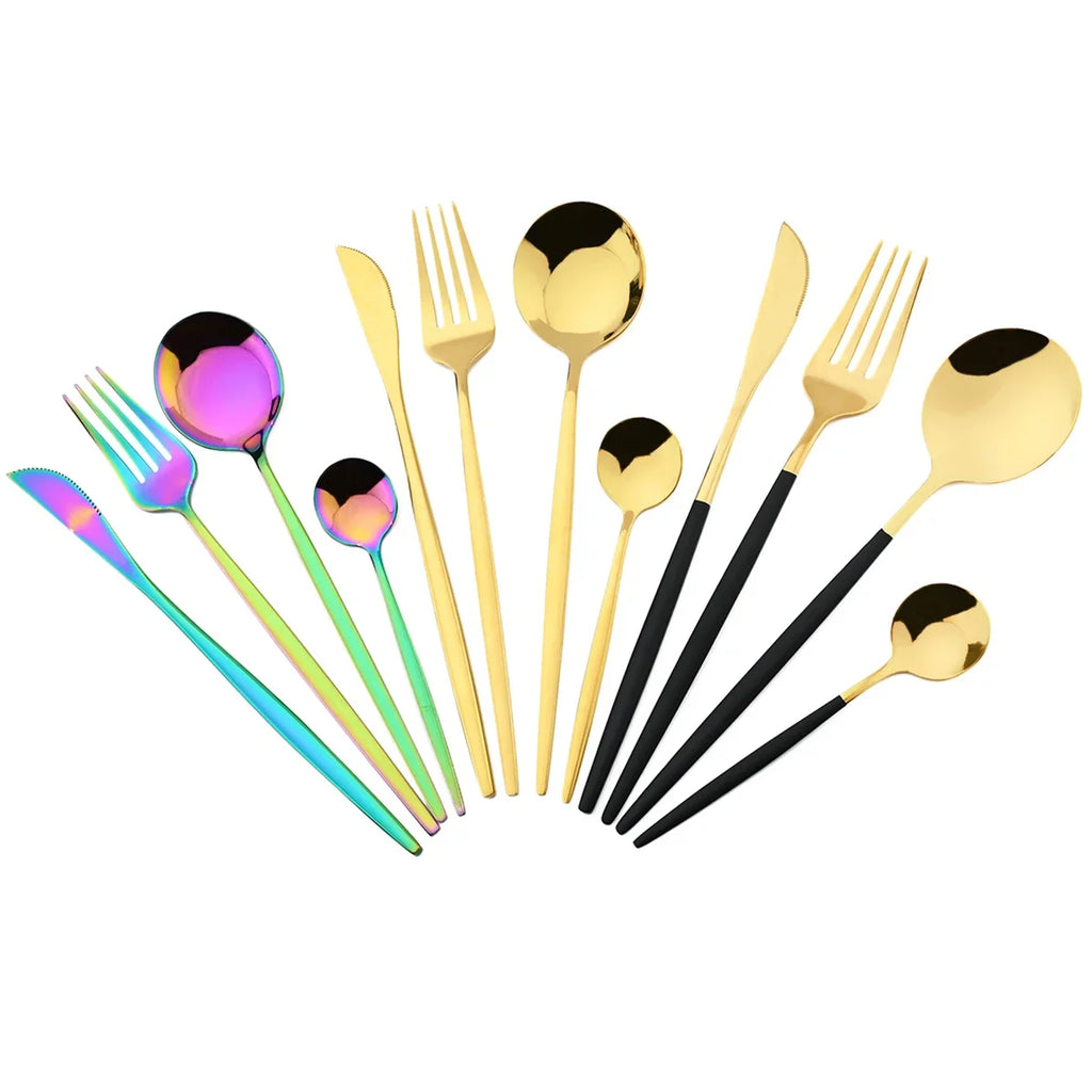 6Pcs Gold Ladle Spoon Dinnerware Western Stainless Steel Cutlery Set Dinner Spoon Soup Spoon Tableware Kitchen Silverware Set