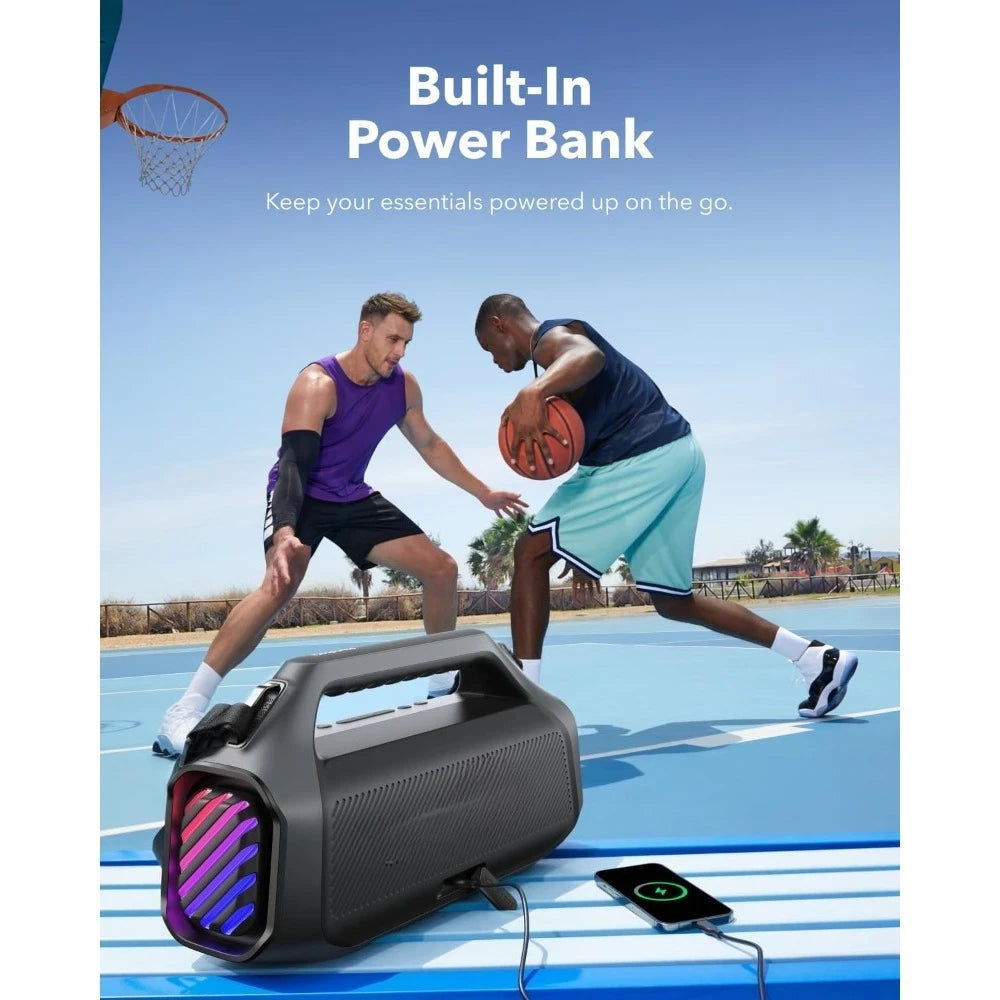 140W Portable Bluetooth Speaker with RGB Lights, 20H Playtime, Fast Charge Power Bank
