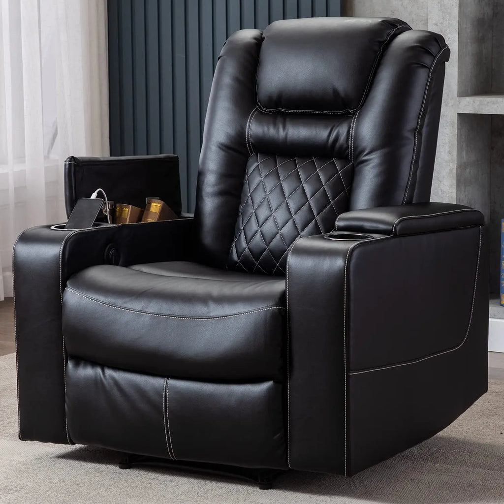 Electric Power Recliner Chair with USB Ports and Cup Holders, Breathable Leather Home Theater Seating,