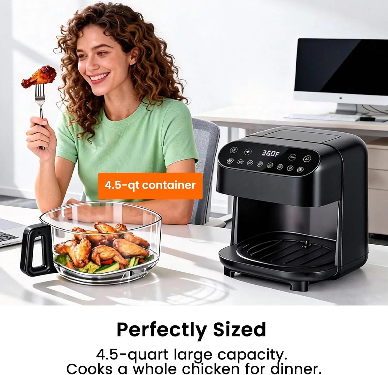4.5 QT Glass Air Fryer - PFAS-Free & Dishwasher-Safe Basket, 8 Preset Touchscreen, 360° View Cooking, for Healthy Meals in M