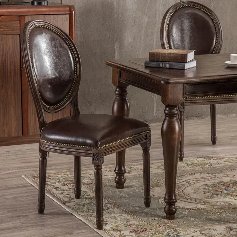 Armrest Beautiful Dining Chairs, Wood Rustic European Designer Leather Chair