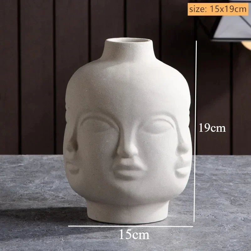 Sculptured Ceramic Human Face Art Vase