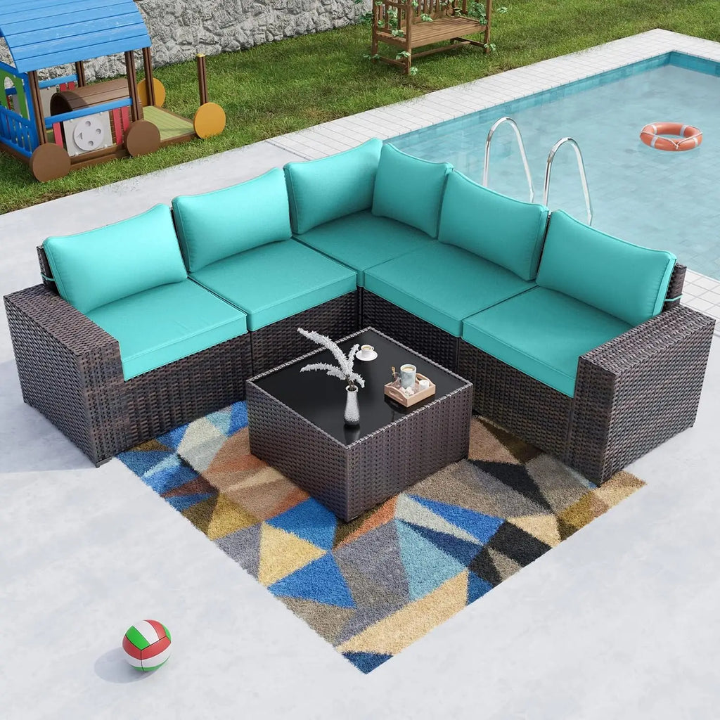 Outdoor Patio PE Wicker Rattan Sectional Sofa Set 6PCS, Customized