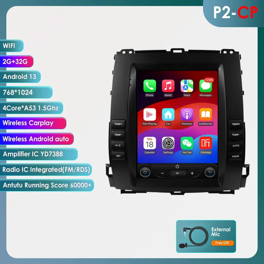 9.7"Carplay Android 13 Auto Car radio For Toyota Land Cruiser Prado 120 2002 - 2009 Lexus GX47 GPS Stereo 2din Multimedia player
