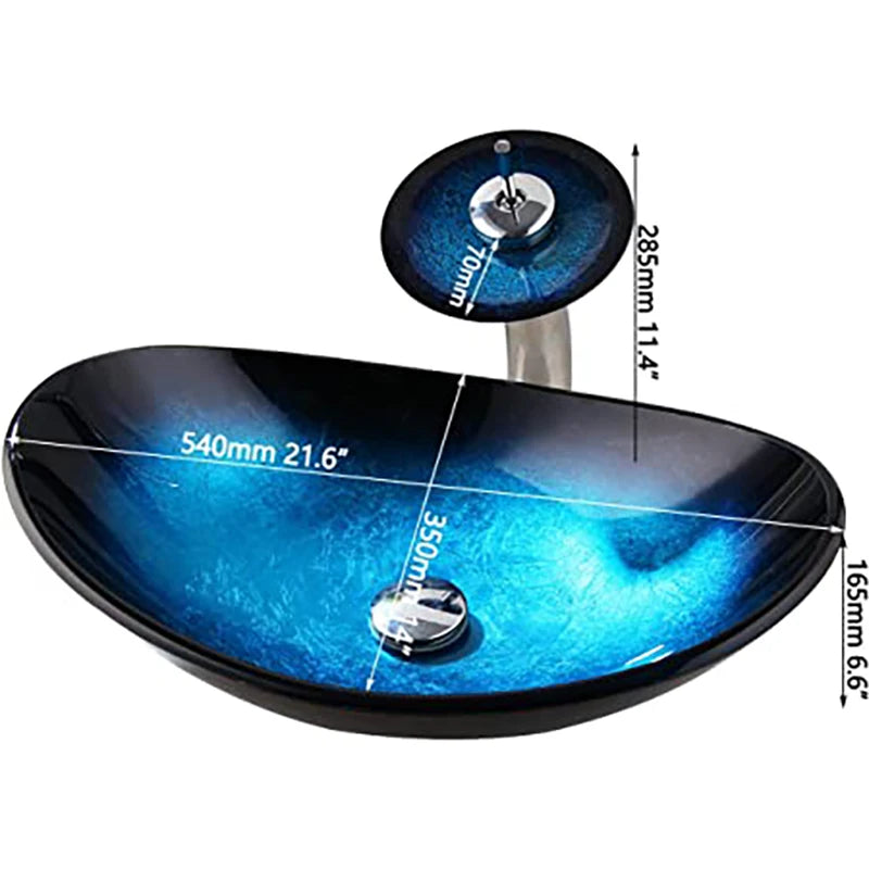 KEMAIDI Tempered Glass Countertop Washbasin Bowl Faucet Set
