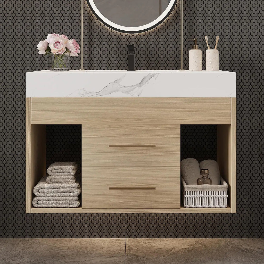 36 inch Bathroom Vanity with Sink and Countertop, Modern Freestanding Bathroom Vanity Cabinet with Oval Ceramic Vessel, Custom