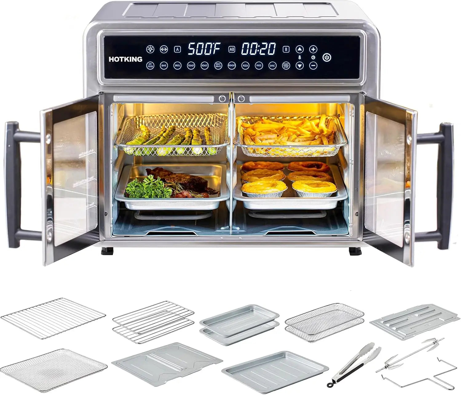 Dual-Zone Air Fryer Toaster Oven Combo, 28 QT Extra Large, Non Toxic Stainless Steel Convection Oven with French Door