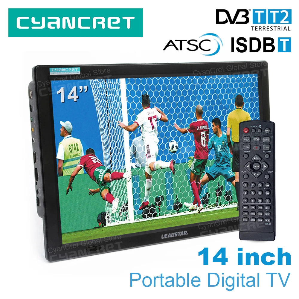 LEADSTAR 14 Inch HD Portable TV DVB-T2 ATSC ISDB-T tdt DTT Digital Analog Television Mini Small Car TV Support MP4 AC3 SD Card