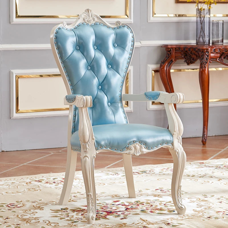 European Solid Wood Dining Chair, Princess Lazy Throne Luxury Lounge Chair